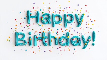 A colorful happy birthday illustration with confetti and fun design celebrates a new year.