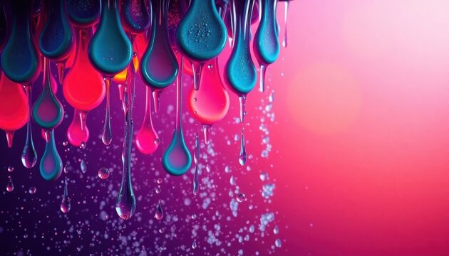 Psychedelic dripping colors, dripping colors, amazing splashscreen artwork, psychedelic droplets of water, paint drops.