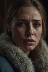 Portrait of a crying woman with a sad look. Emotional image with teardrops on her face. Ideal for illustrations, dramatic scenes and projects about emotions