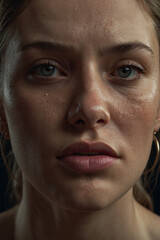 Obraz premium Portrait of a crying woman with a sad look. Emotional image with teardrops on her face. Ideal for illustrations, dramatic scenes and projects about emotions
