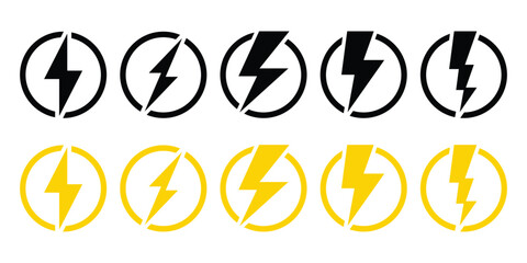 Thunder power icon, flash lightning bolt icon with thunder bolt. Electric power icon symbol. Power energy icon sign in filled, thin, line style for apps and website. Vector illustration. EPS 10