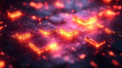 Fototapeta premium Neon Blocks Illuminating Futuristic Technology with Vibrant Glowing Background