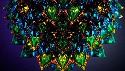 Fototapeta premium close up of a colorful object on a black background, colourful 3 d crystals, facets, colourful 3 d crystals and gems