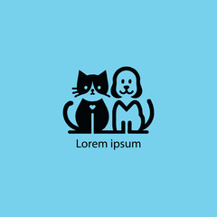 A simple, minimalist logo featuring a stylized purple cat and dog sitting closely together, 