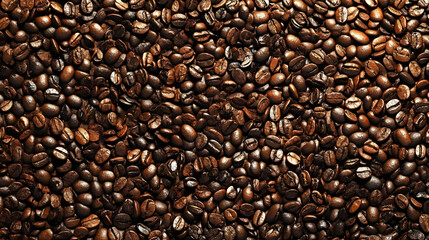 Obraz premium Roasted coffee beans falling on heap against brown background, closeup