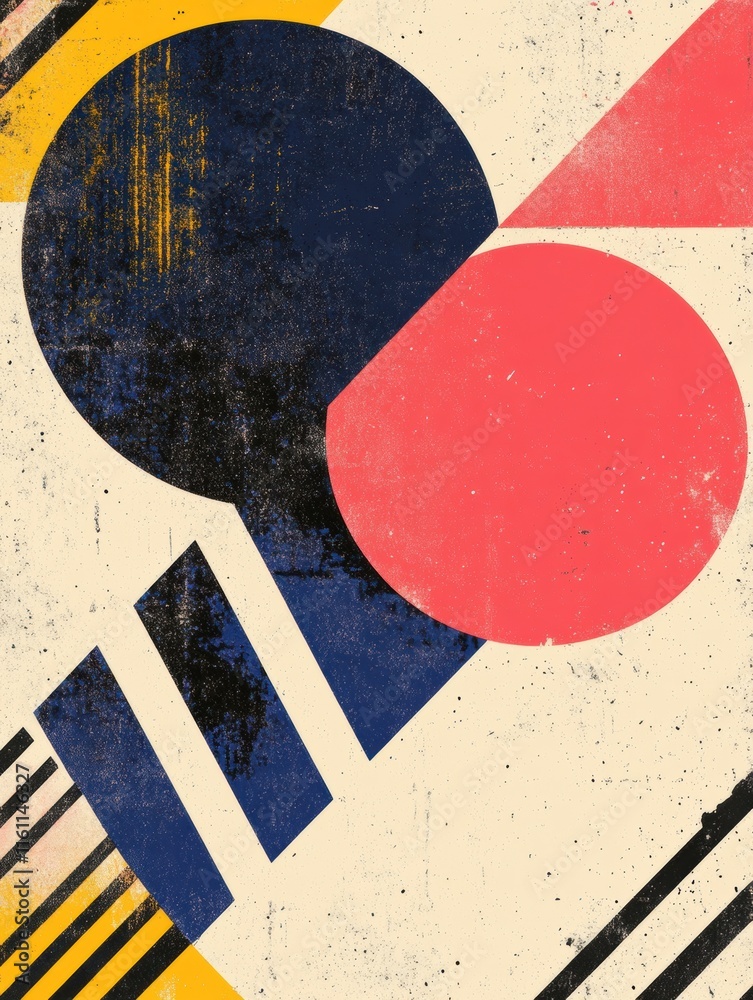 Poster unique abstract retro risograph design featuring bold geometric shapes and ample copy space for crea