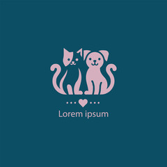 A simple, minimalist logo featuring a stylized purple cat and dog sitting closely together, 