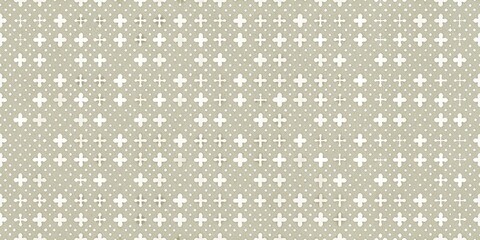 A seamless pattern of white quatrefoils on a light gray background, with a subtle textured surface.