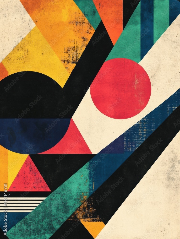 Poster retro abstract risograph artwork featuring geometric shapes and vivid colors for creative mock up. g