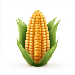 Yellow corn ear with green leaves
