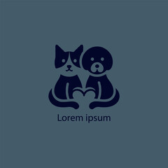 A simple, minimalist logo featuring a stylized purple cat and dog sitting closely together, 