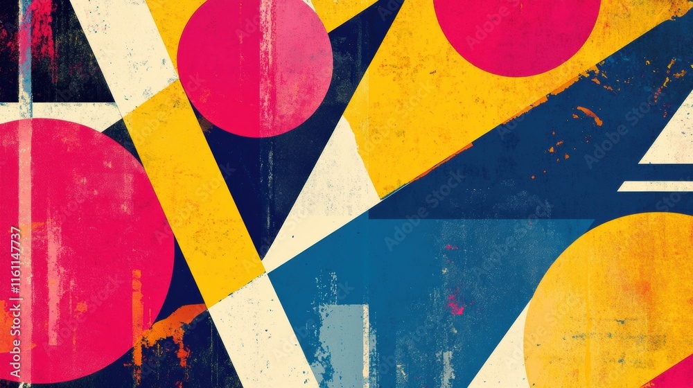 Aufkleber Retro risograph abstract design featuring colorful geometric shapes and ample copy space for text placement. Generative AI