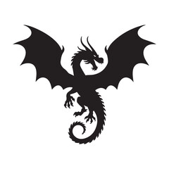 Dragon Silhouette with Wings Spread in Abstract Design