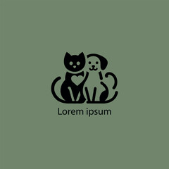 A simple, minimalist logo featuring a stylized purple cat and dog sitting closely together, 