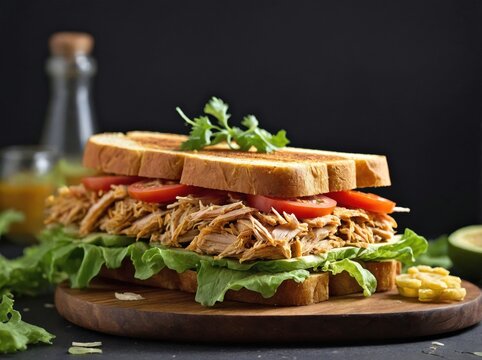 A minimalist side view of a sandwich presentation.