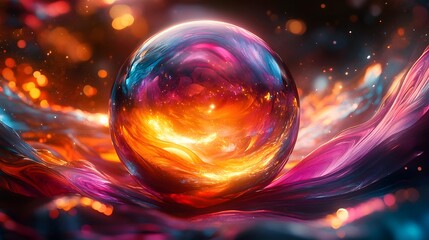 A Dynamic Sphere Representing Emotional Overload with Chaotic Energy and Vibrant Colors