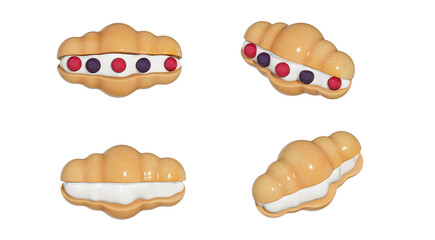 Whipping cream inside a croissant 3D render.