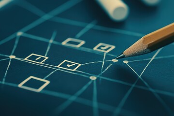 Planning and Strategy: A pencil marks progress on a flowchart drawn on a dark surface.