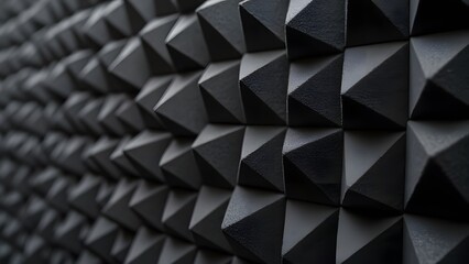 Obraz premium High-Contrast Close-Up, Dense Black Acoustic Foam Panels with Intricate Triangular Patterns