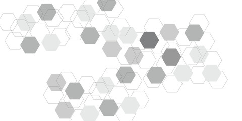 Geometric technology white and grey and light grey hexagon background. Abstract vector illustration Science technology and medical concept hexagon on transparent background


