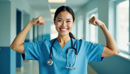 Confident Nurse in Hospital Corridor