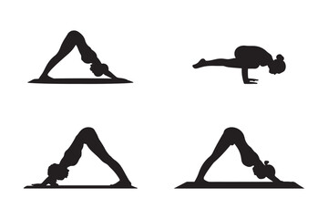 Female Yoga Practice Silhouettes for Posters and Apparel Design