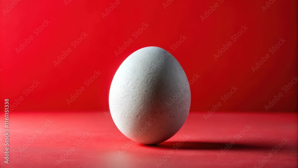 Leinwandbilder a single white egg resting on a vibrant red surface, creating a striking visual contrast.
