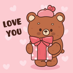Fototapeta premium teddy bear valentine with gift kawaii animal for wedding clipart and t shirt design