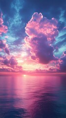 Serene Sunset over the Ocean Vibrant Pink and Purple Sky