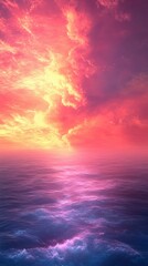 Obraz premium Serene Sunset over a Calm Ocean Vibrant Hues of Pink, Orange, and Purple