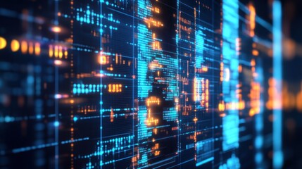 Obraz premium Digital Data Streams Glowing Blue Orange Code Matrix Abstract Background