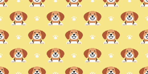 Obraz premium Pixel art beagle dog seamless pattern background for design.