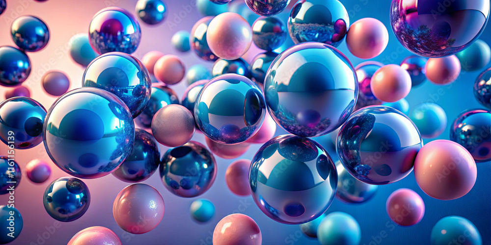 Poster vibrant spheres of various sizes and colors are scattered in a three-dimensional space, creating a l