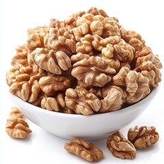Bowl of fresh walnut kernels on white
