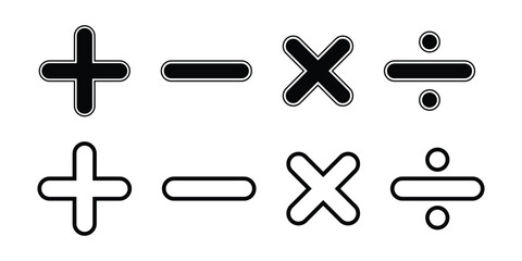 Obraz premium Plus minus multiply divide icon vector set isolated on white background.
