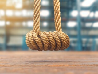 Fototapeta premium Close-up of a Knotted Rope Against a Blurred Industrial Background.