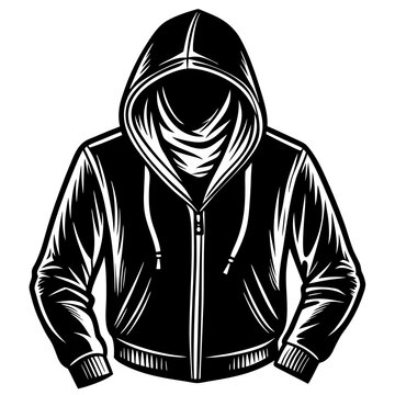 black hoodie with hidden face clip art preview