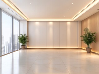 Fototapeta premium Modern Minimalist Office Interior Design with City View.