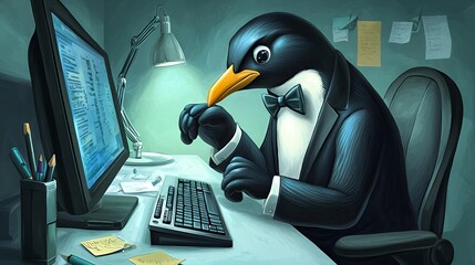 Tuxedo Penguin's Night Shift: A Digital Masterpiece