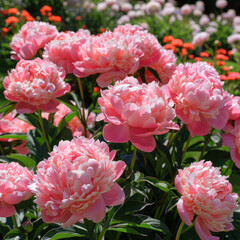 a garden with peony, ,.  