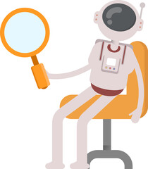 Astronaut Character Sitting and Holding Magnifier
