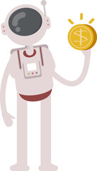 Astronaut Character Holding Dollar Coin
