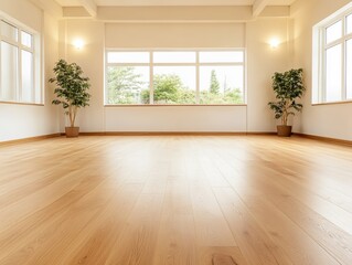 Bright and Spacious Room with Hardwood Floors and Large Windows.