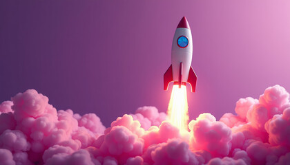 Fototapeta premium Rocket Launch into a Pink Cloud - Inspiring Innovation