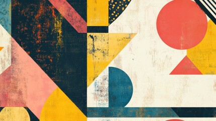 Naklejka premium Retro risograph abstract design featuring colorful geometric shapes with ample copy space for text placement. Generative AI