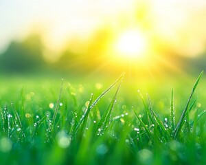 Obraz premium Dew-Covered Grass at Sunrise