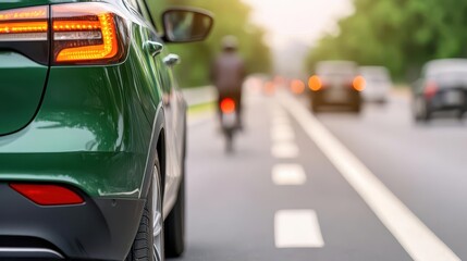 Urban commute with a mix of EVs and bicycles, carbon footprint, green transport alternatives