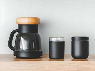 Modern Glass & Black Tea Set 3D Illustration