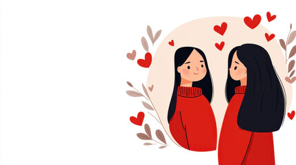 Narcissistic, A whimsical image of a character surrounded by floating hearts, perfect for conveying love, affection, or romance in creative projects.