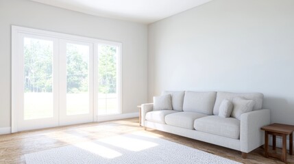Fototapeta premium Bright and Spacious Open Concept Living and Dining Area with Eco-Friendly Design